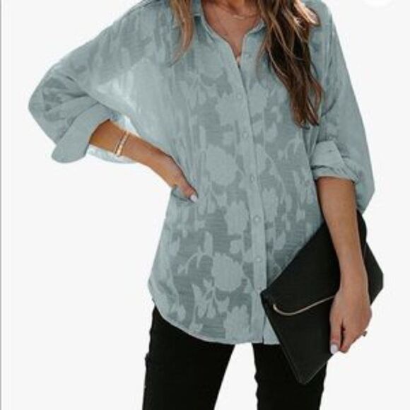 Floral Textured Button Down Over Shirt - Picture 2 of 6